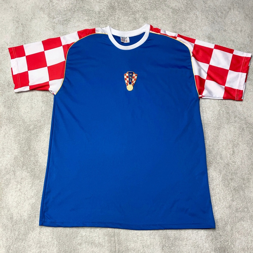 Vintage 2004-2006 Croatia HNS Prso 9 Soccer Jersey Blue Red White Mens L
